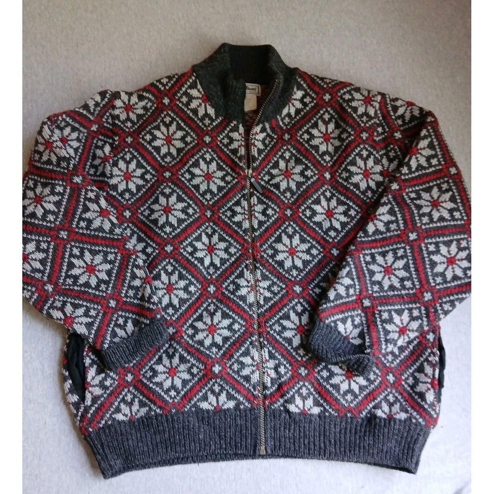 Vintage LL Bean Sweater Womens XL Cardigan Floral Wool Alpaca Zip Heavy USA